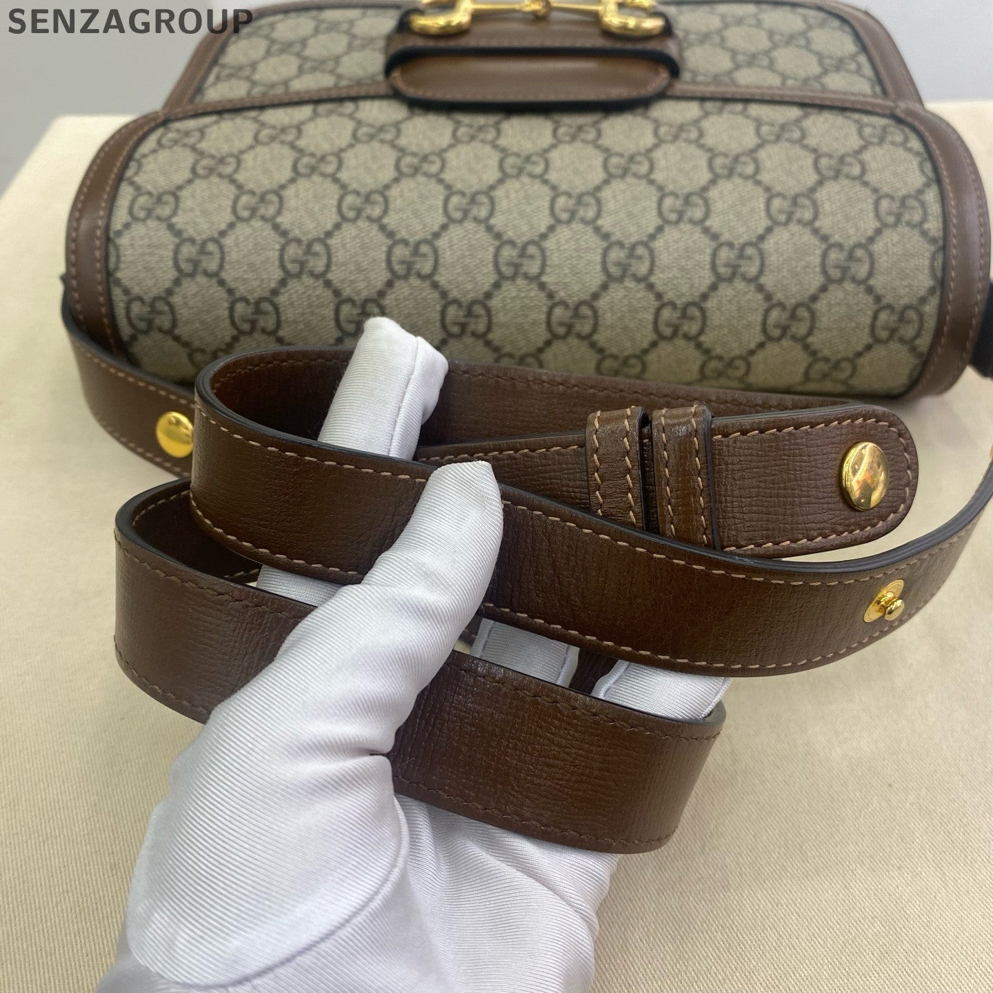 Gucci 1955 GG Supreme Horsebit Shoulder Crossbody Bag Unisex Classic