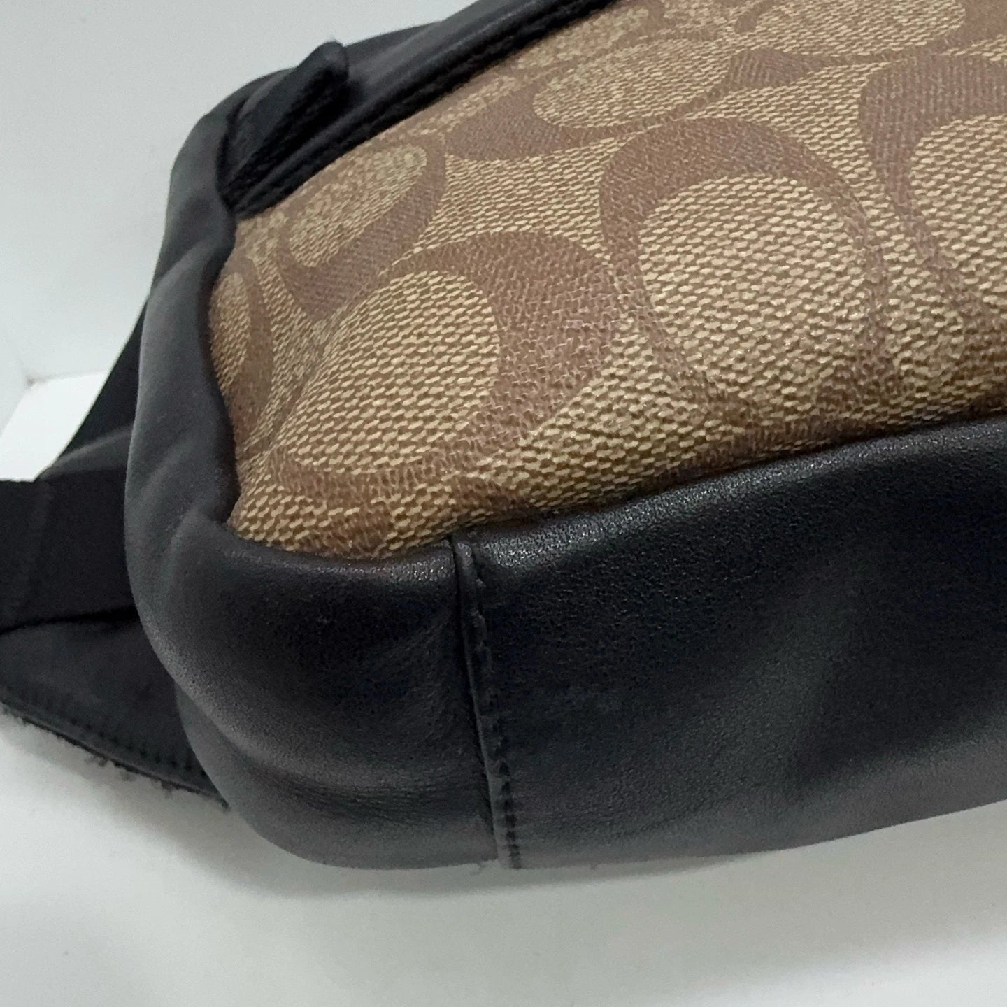 Coach Medium Monogram Canvas Leather Crossbody Waist Bag Khaki Black Women