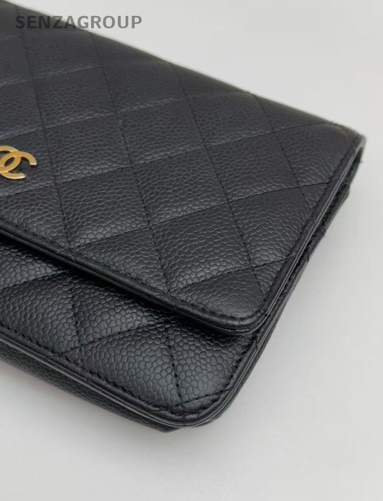 CHANEL Woc Diamond Pattern Calfskin Chain Shoulder bag Black Gold Women Classic