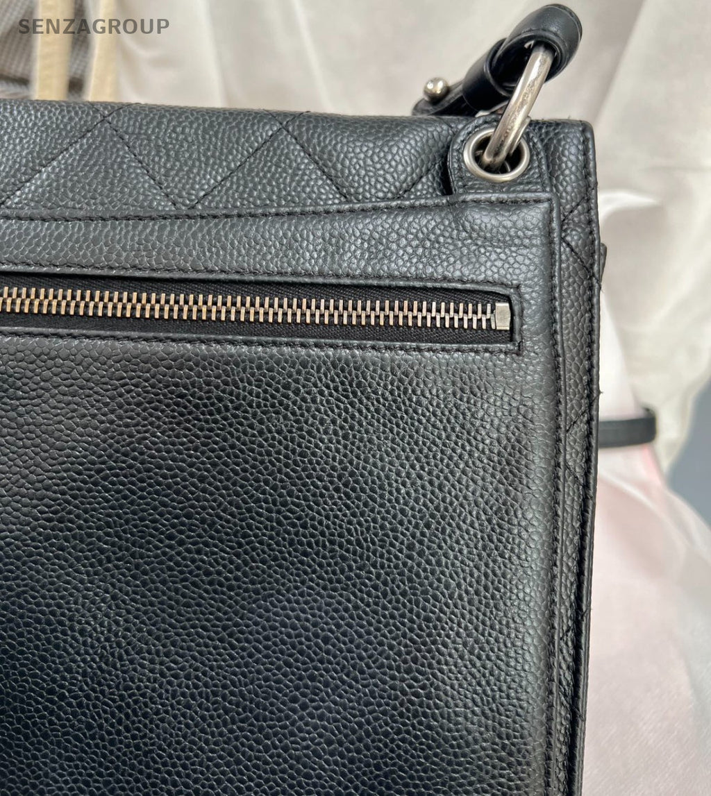 Chanel Diamond Calfskin Chain Shoulder Bag Black Silver Women Classic