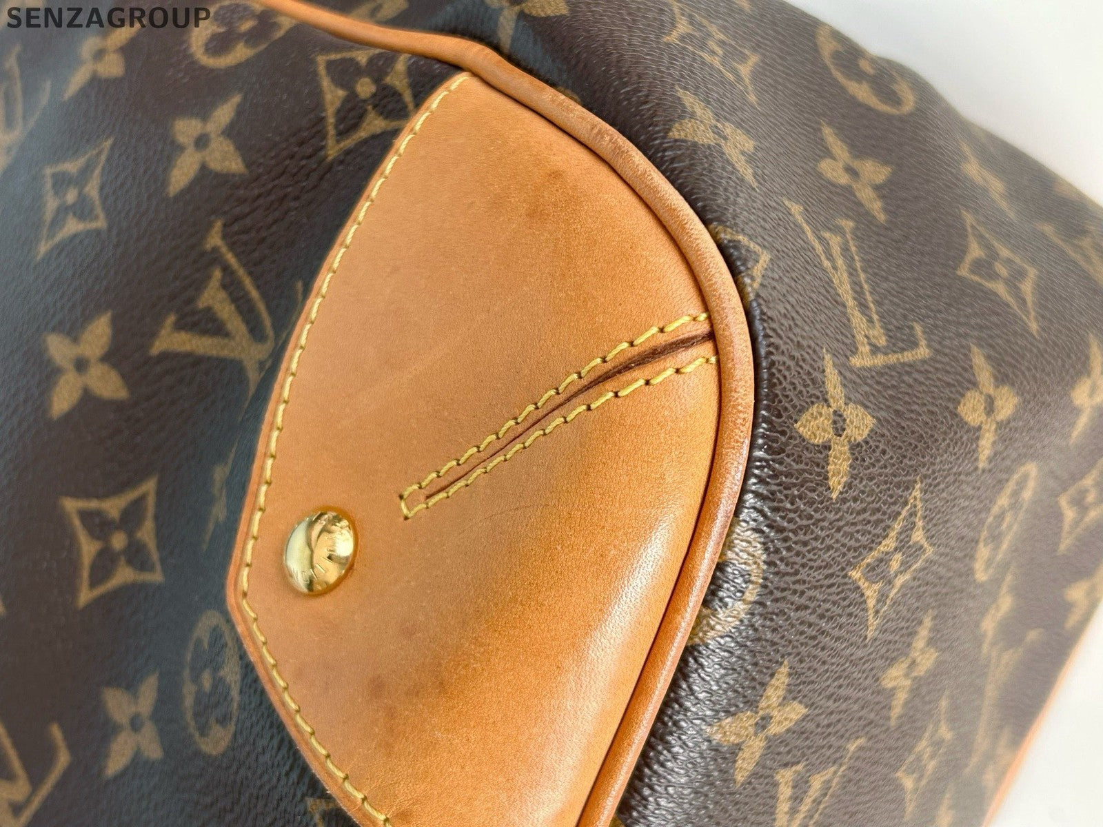 Louis Vuitton Monogram Tote Top Handle Crossbody Brown Gold Women Classic