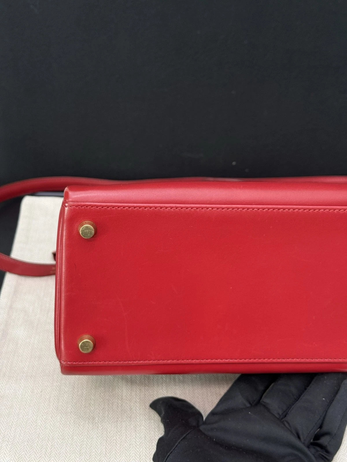 Hermes Kelly32 Top Handle Bag Crossbody Red Gold Classic Fashion Women