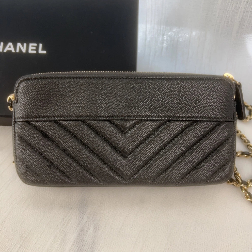 CHANEL Black Gold Caviar Leather WOC Shoulder Bag For Women