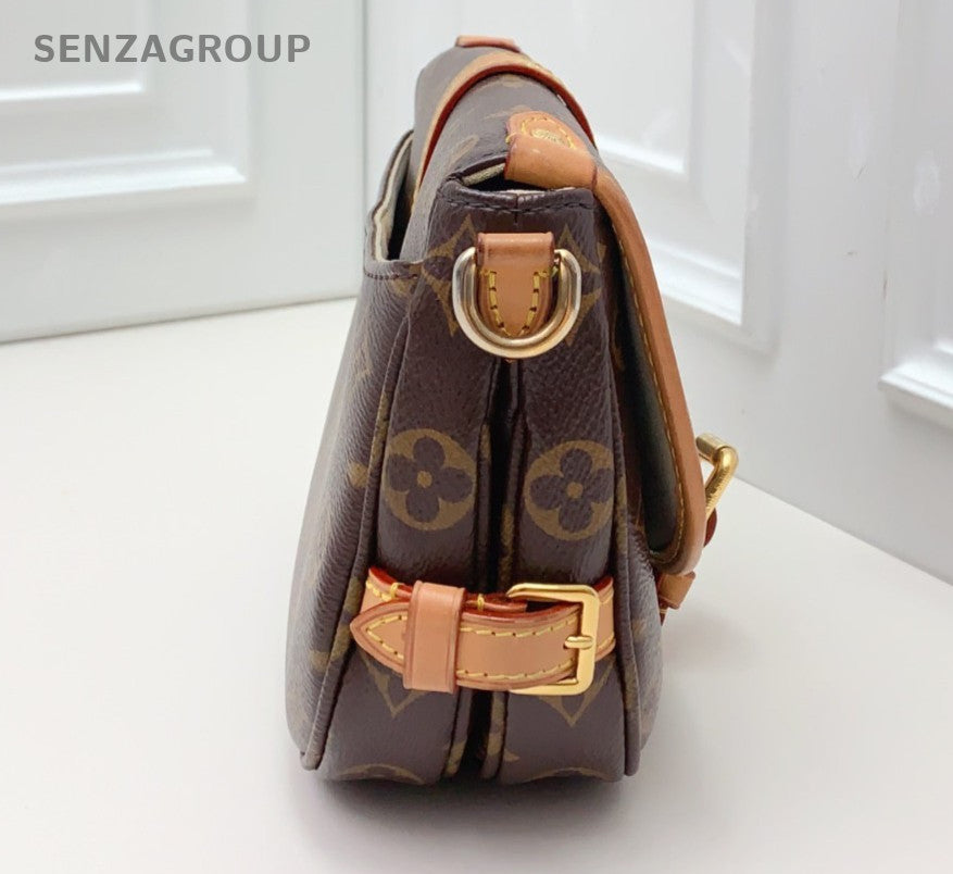 Louis Vuitton Monogram Saumur Shoulder Bag Crossbody Brown Gold Women Classic