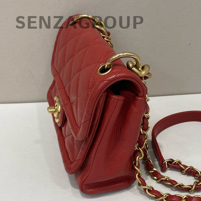 Chanel Classic Square Mini Flap Bag Red Gold Hardware Chain Shoulder Bag