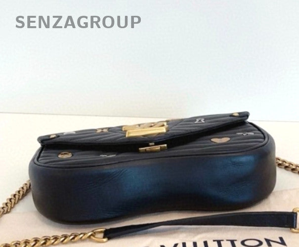 Louis Vuitton New Wave MM Chain Shouldre Crossbody Bag Women Black Gold