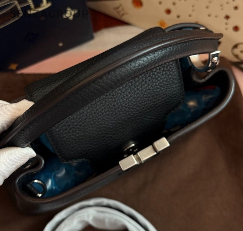Louis Vuitton Capucines BB Calfskin Top Handle Bag Crossbody Black Silver Women