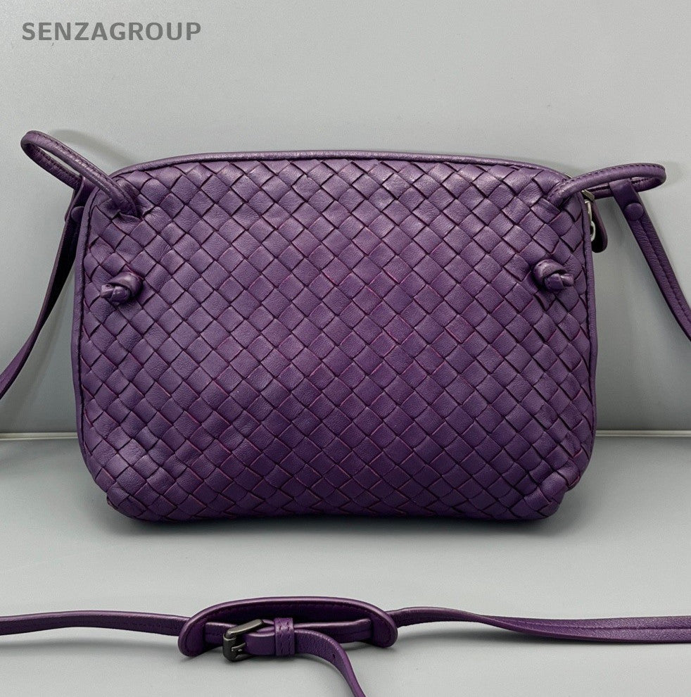 Bottega Veneta Intrecciato 2Way Crossbody Shoulder Bag Purple Silver Women