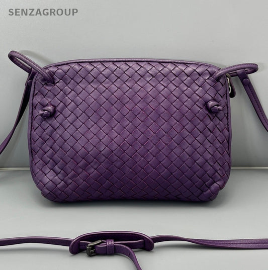 Bottega Veneta Intrecciato 2Way Crossbody Shoulder Bag Purple Silver Women