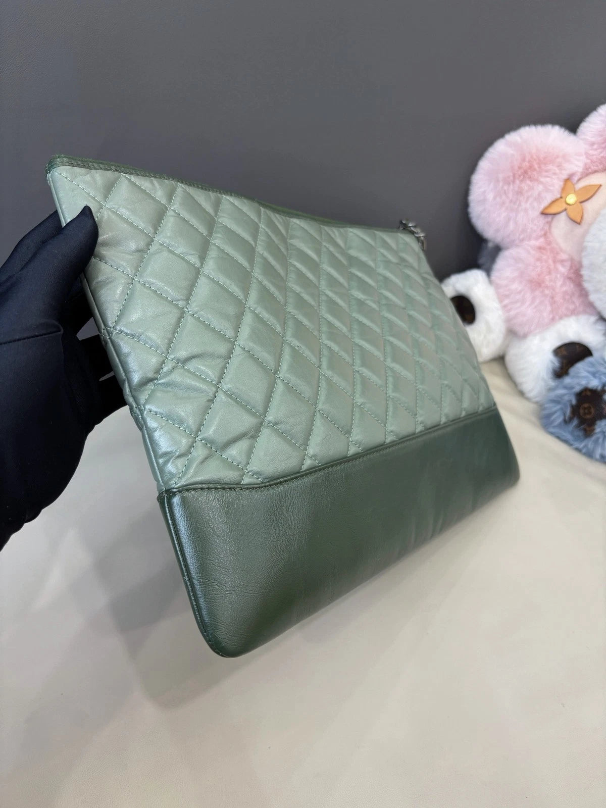 Chanel Cuba Diamond Clutch Green Gold Used Women Classic