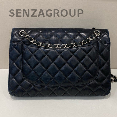 Chanel Classic Flap Jumbo Black Lambskin Silver Hardware Shoulder Bag