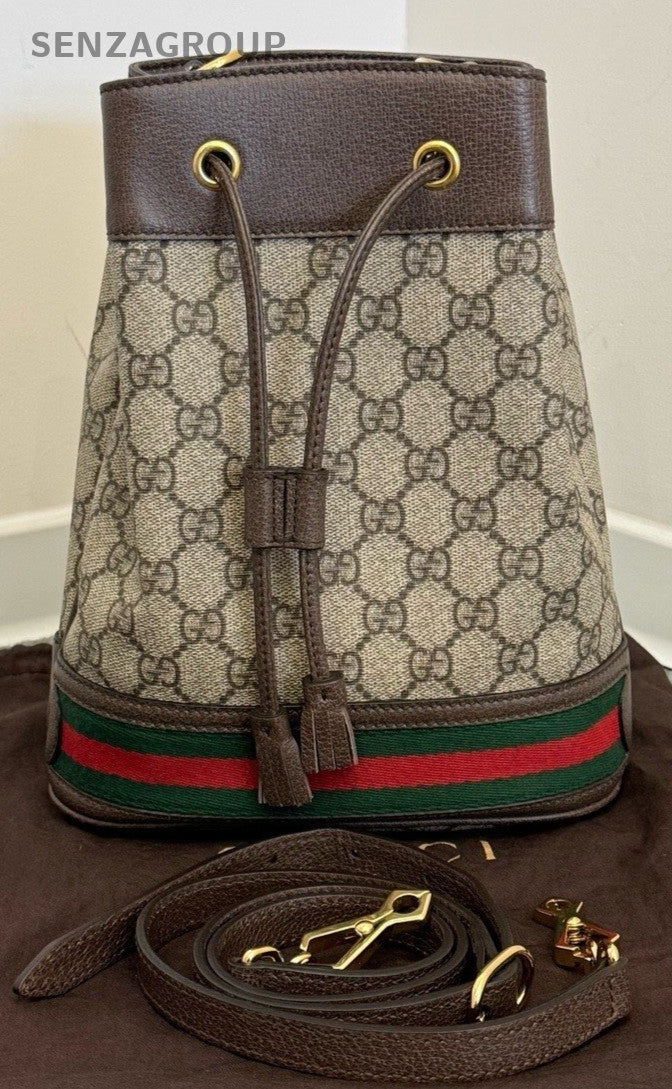 Gucci Ophidia GG Supreme Bucket Shoulder Bag Crossbody Beige Gold Women Classic