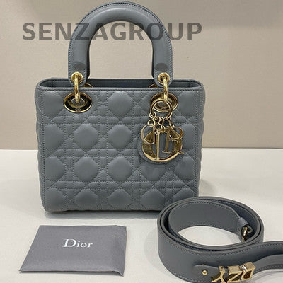 Dior Lady Dior Bag with Charms, Gray Gold, Crossbody & Top Handle