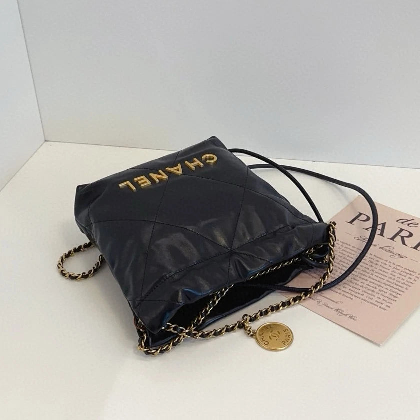 Chanel 22Bag Mini Chain Shoulder Crossbody Black Gold Women Classic