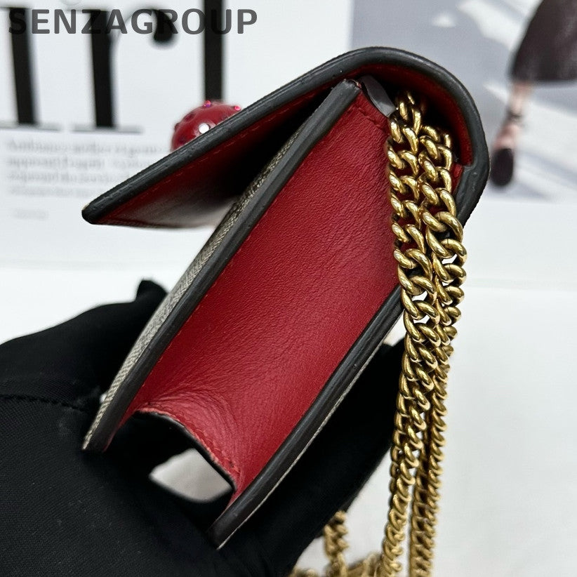 Gucci Dionysus Mini GG Supreme Chain Crossbody Bag Brown Red