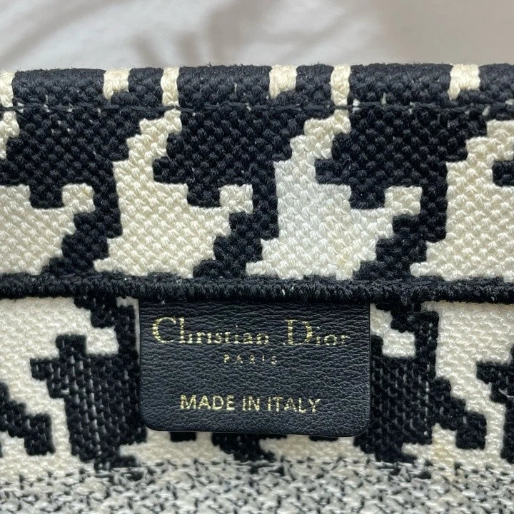 Dior Houndstooth Embroidered Canvas Small Tote Handbag For Women