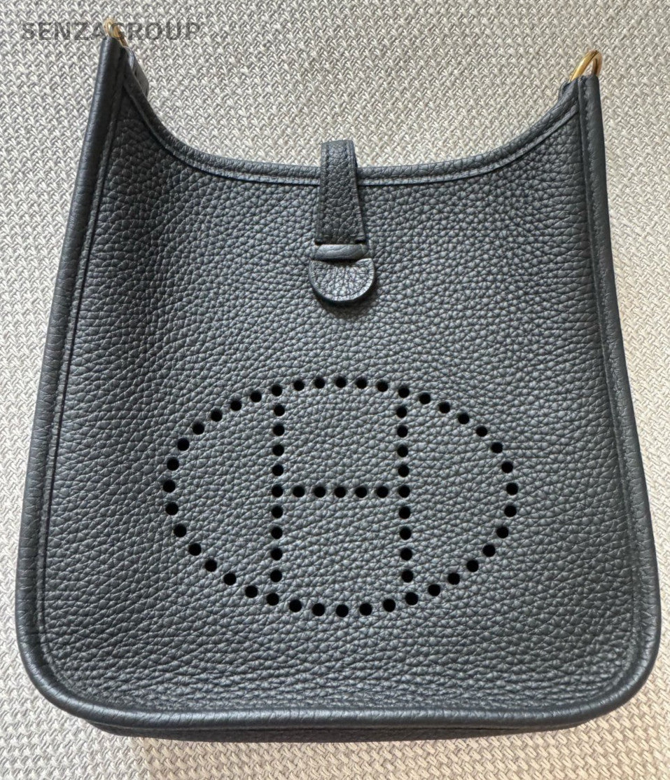HERMES Evelyne TPM Mini Shoulder Bag Crossbody Black Gold Used Women Classic
