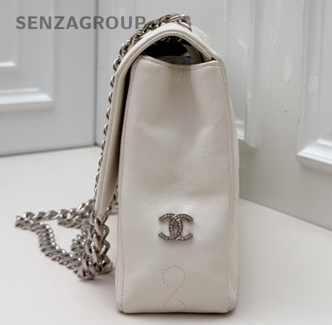 Chanel Chain 2Way Shoulder Bag Crossbody White Silver Used Women Classic