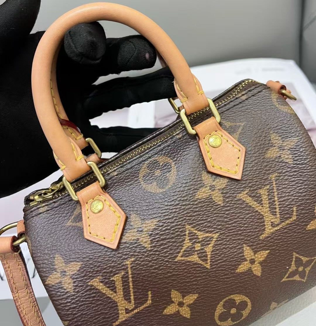 Louis Vuitton Speedy NANO Monogram Shoulder Handbag Crossbody WOMEN