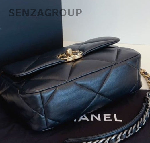 Chanel 19Bag Chain Diamond Crossbody Shoulder Bag Black Gold Women Classic