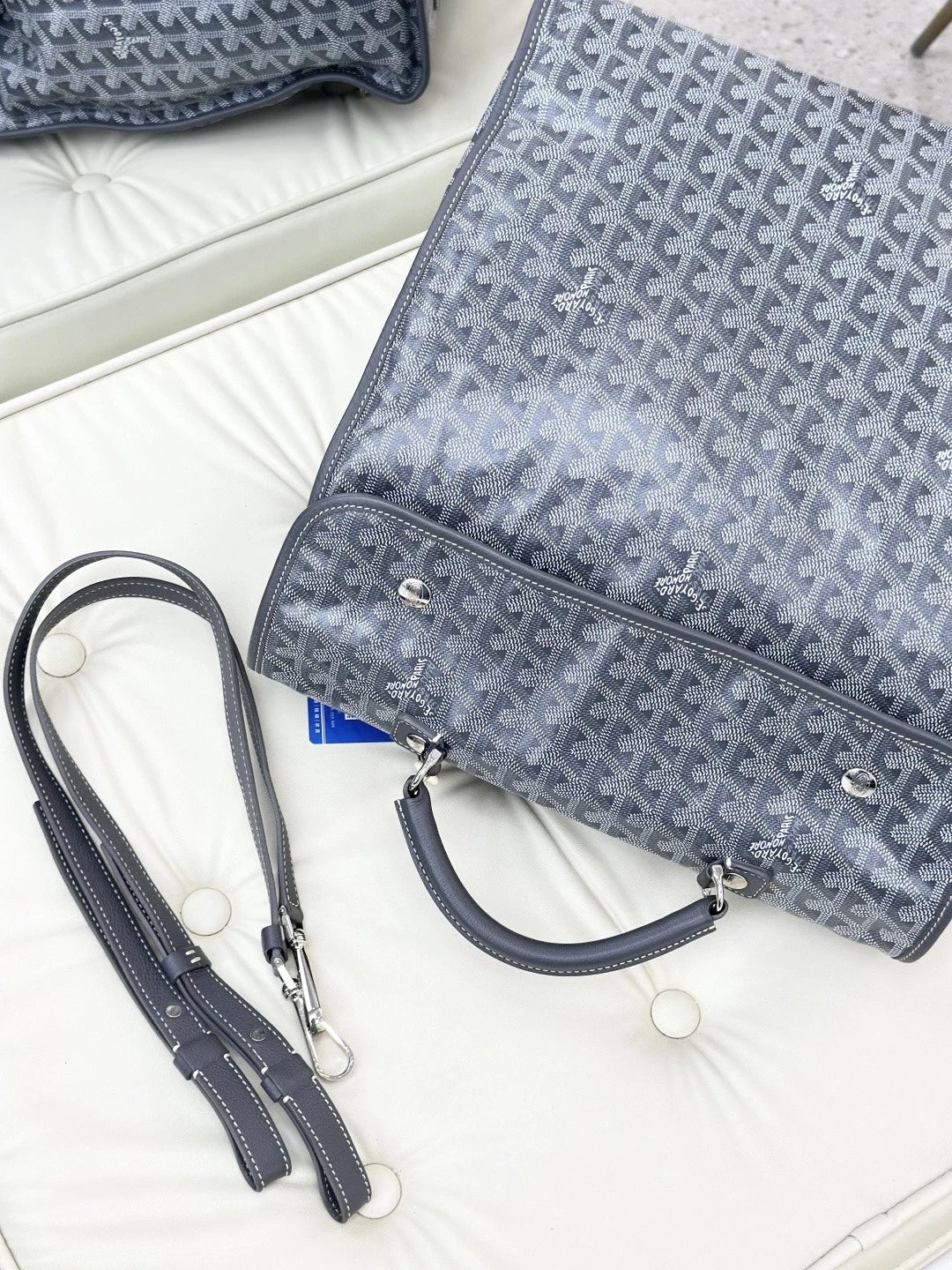 Goyard Backpack GM Monogram Top Handle Bag Gray Silver Unisex Fashion S