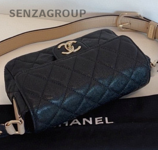 Chanel Classic Flap Mini Shoulder Bag Black Gold Diamond Women Fashion