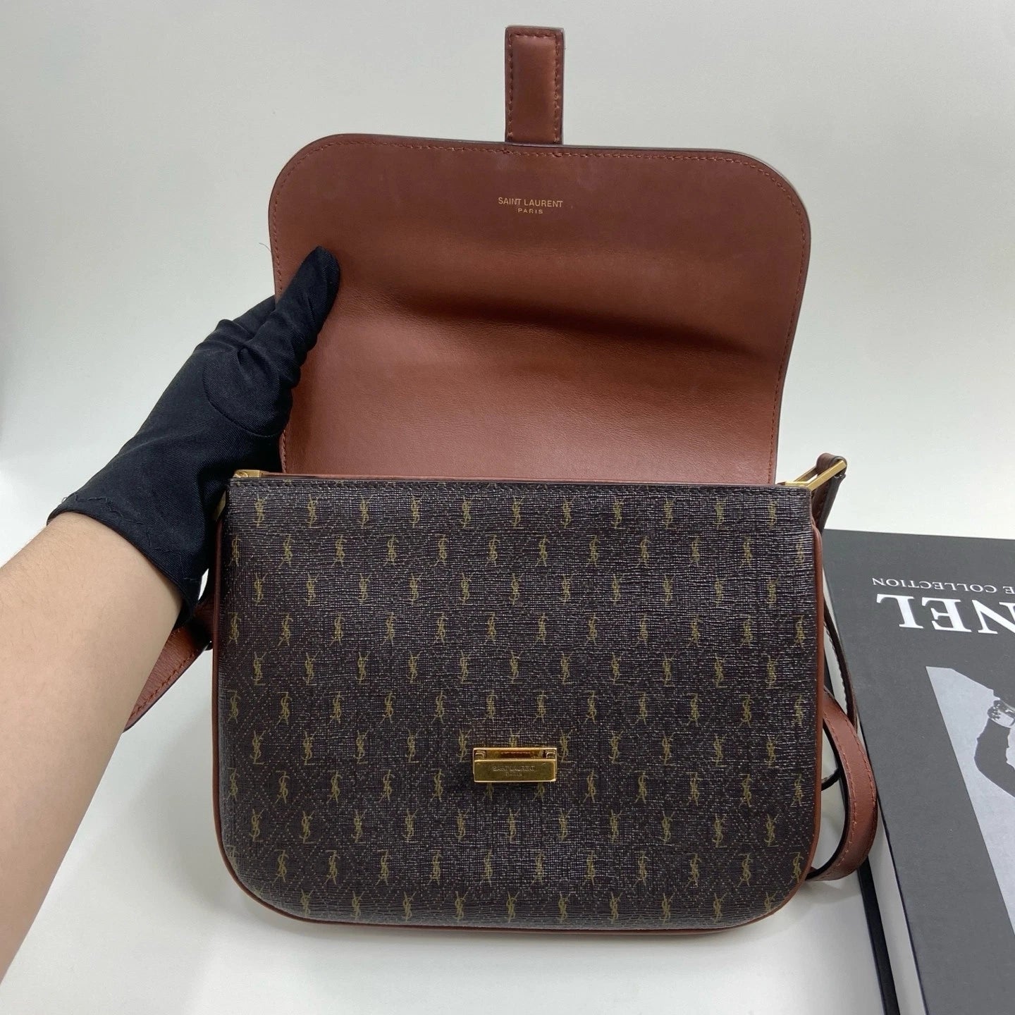 YSL LE MONOGRAMME Small Brown Leather Shoulder Crossbody Bag For Women