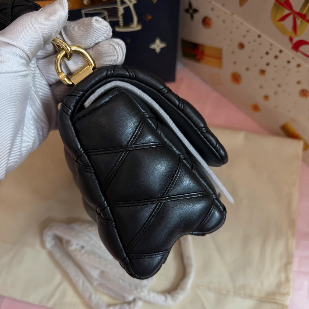 Louis Vuitton GO-14 MM Top Handle Bag Chain Crossbody Black Gold Women Classic