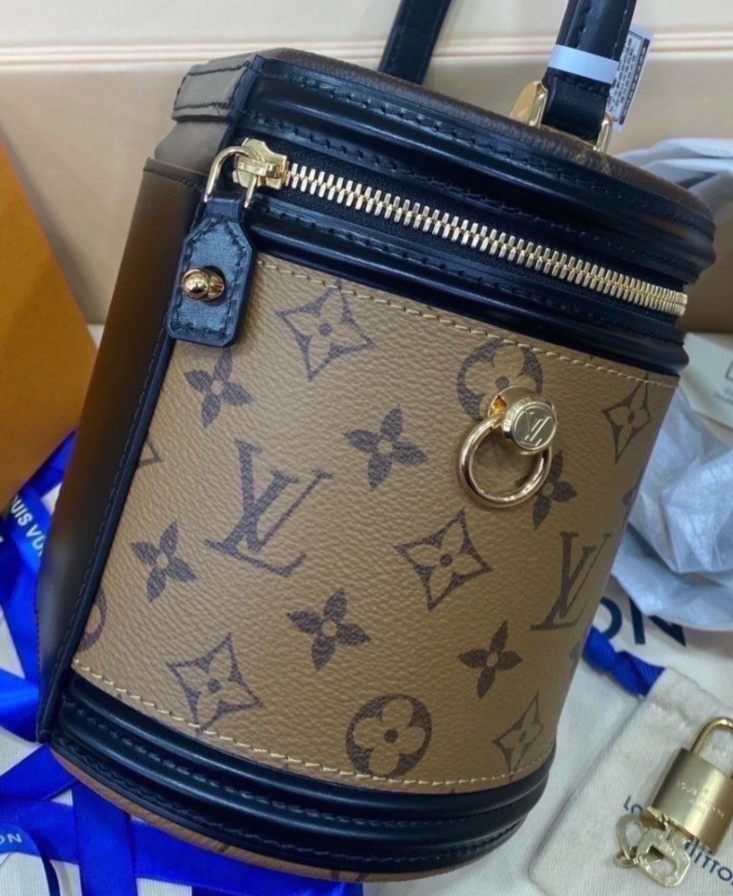 Louis Vuitton Monogram Bucket Top Handle Bag Crossbody Brown Gold Women Classic