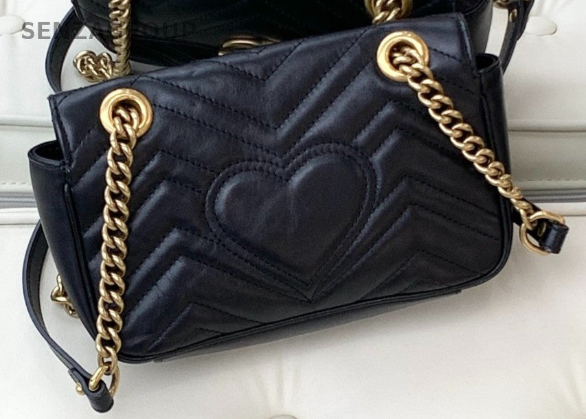 GUCCI GG Marmont 22 Chain Shoulder bag Crossbody Women Black Gold Classic