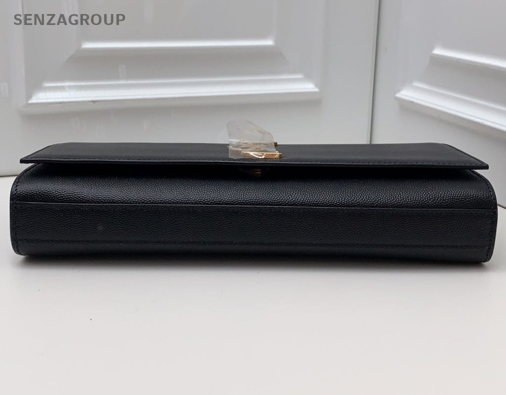 Saint Laurent Kate Calfskin Clutch Black Gold Used Women Classic Fashion