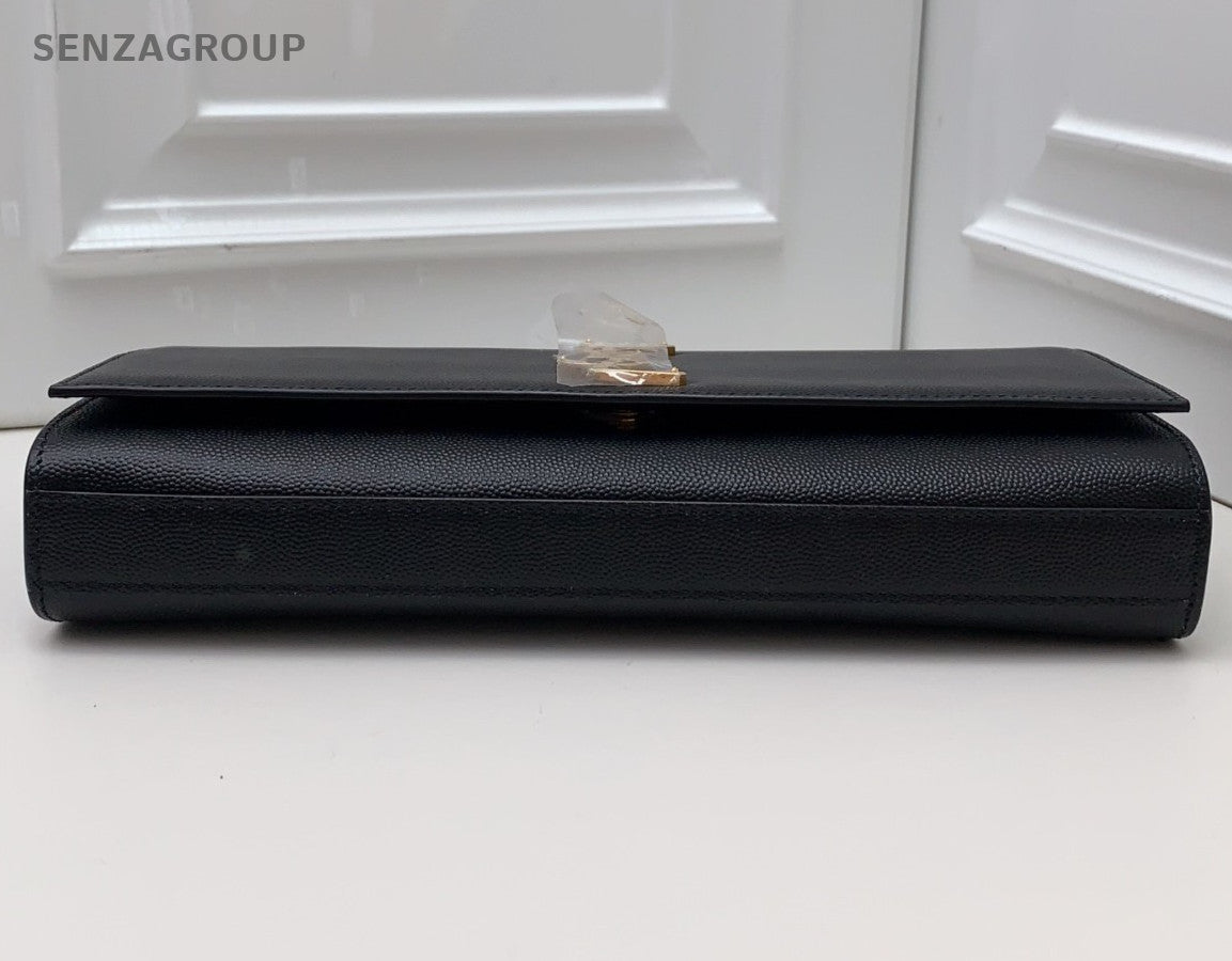 Saint Laurent Kate Calfskin Clutch Black Gold Used Women Classic Fashion