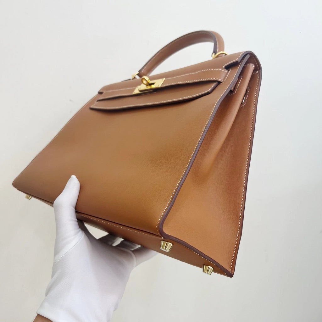 Hermes Kelly32 Top Handle Shoulder Bag Brown Gold Used Women Classic Fashion