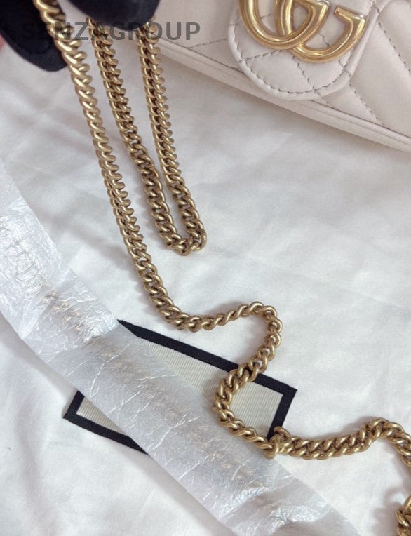 Gucci Mamon Mini Chain Shoulder Bag Crossbody White Gold Women Classic Designer