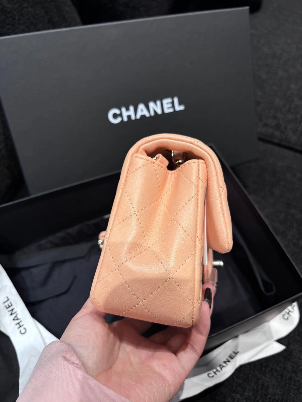 CHANEL CF Mini Orange Pink Lambskin Crossbody Bag For Women