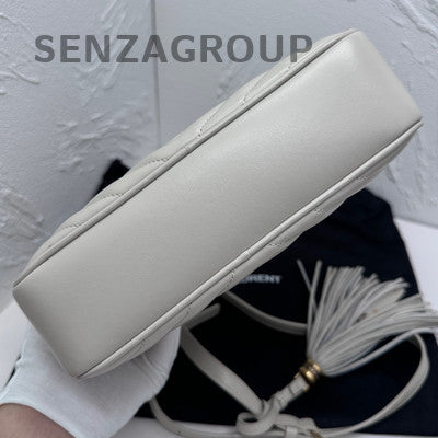 Saint Laurent White Gold Hardware Tassel Camera Crossbody Bag Women