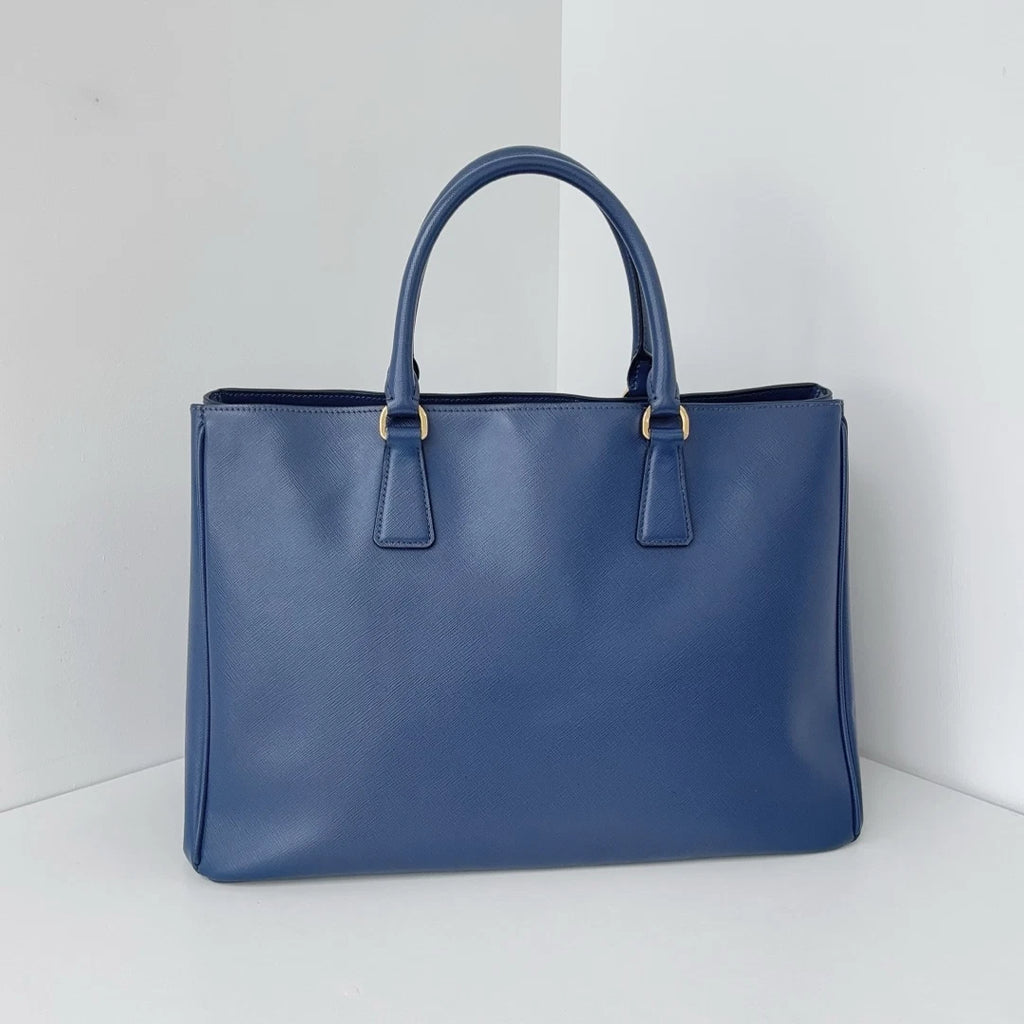 Authentic Prada Galleria Calfskin GM Blue Tote Handbag Gold Hardware