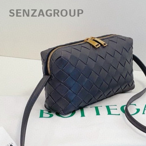 Bottega Veneta Intrecciato Mini Leather Crossbody Black Silver Women Classic