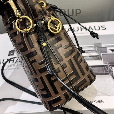 Fendi Tresor Mini Bucket Bag Brown Black Gold Hardware Women's Fashion Classic