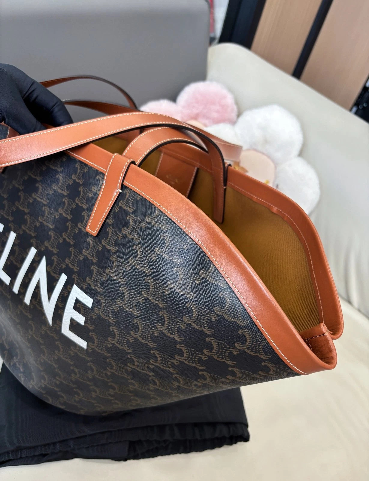 Celine Couffin Tote Shoulder Bag Black Brown Women Classic
