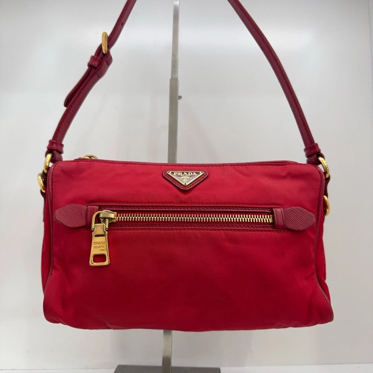 PRADA Red Nylon Hobo Shoulder Handbag For Women