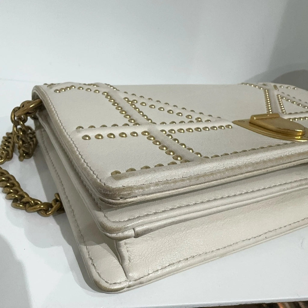Dior White Rivet Shield Chain Shoulder Crossbody Bag For Women
