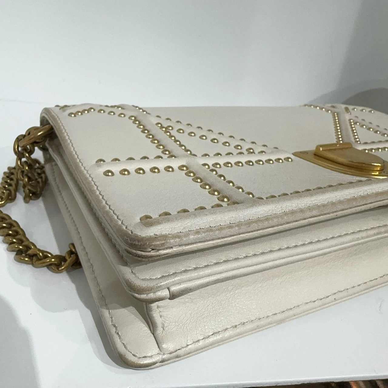Dior White Rivet Shield Chain Shoulder Crossbody Bag For Women