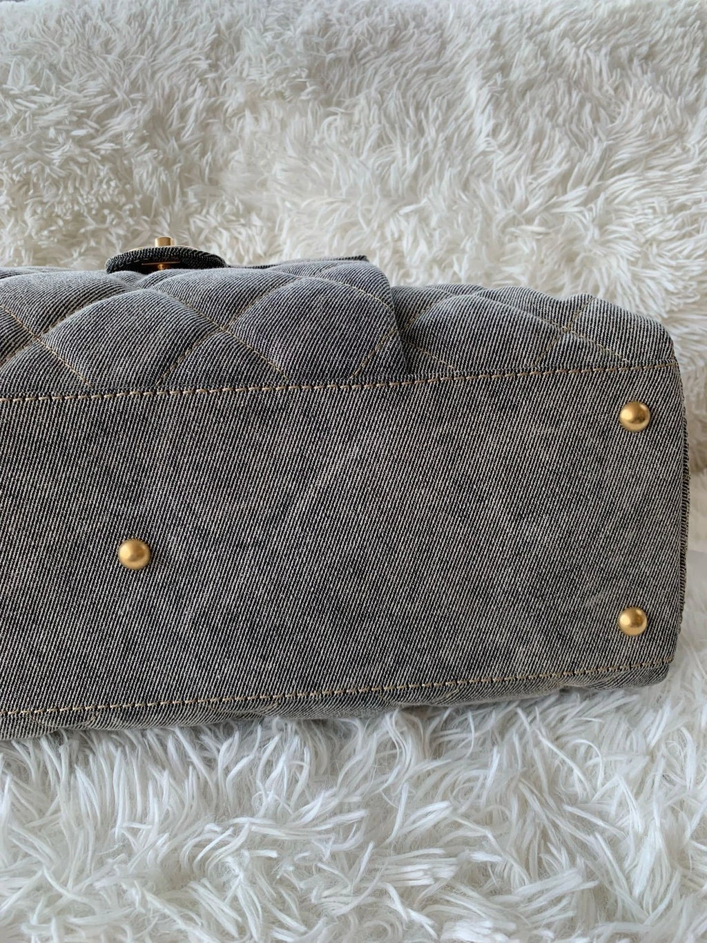 Chanel Distressed Grey Denim Maxi Bowling Bag For Women