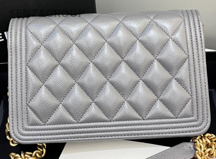 Chanel Leboy WOC Chain Shoulder Bag Gray Gold Used Women Classic Diamond