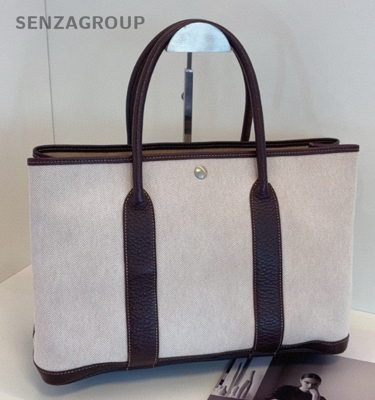 Hermes Garden Party36 Top Handle Bag Brown White Silver Women Classic