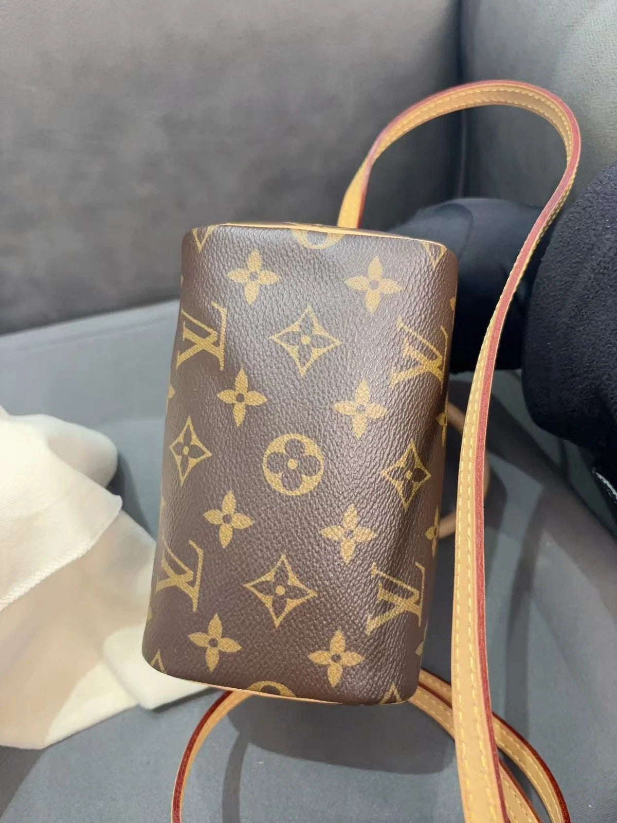 Authentic Louis Vuitton Speedy Nano Monogram Top Handle Crossbody Bag Brown