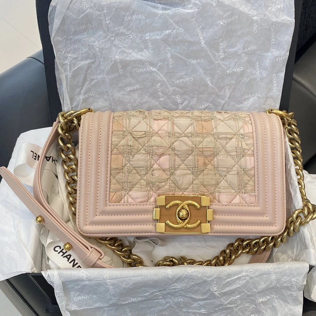 Chanel Leboy Chain Shoulder Crossbody Pink Gold Women Classic Fashion