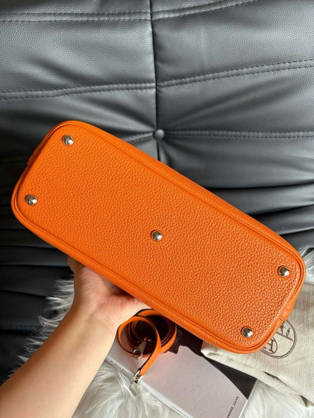 Hermes Bolide31 GM Top Handle Crossbody Orange Silver Women Classic