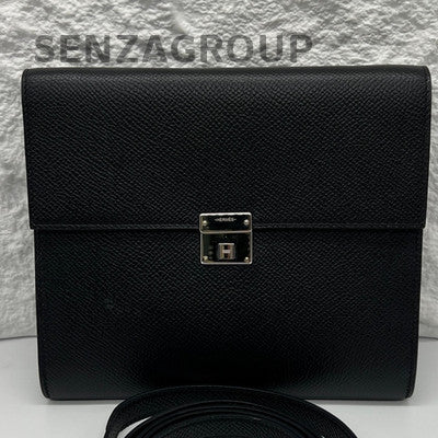 Hermès Clic 16 Black Epsom Leather Shoulder Bag Silver Hardware Women Classic
